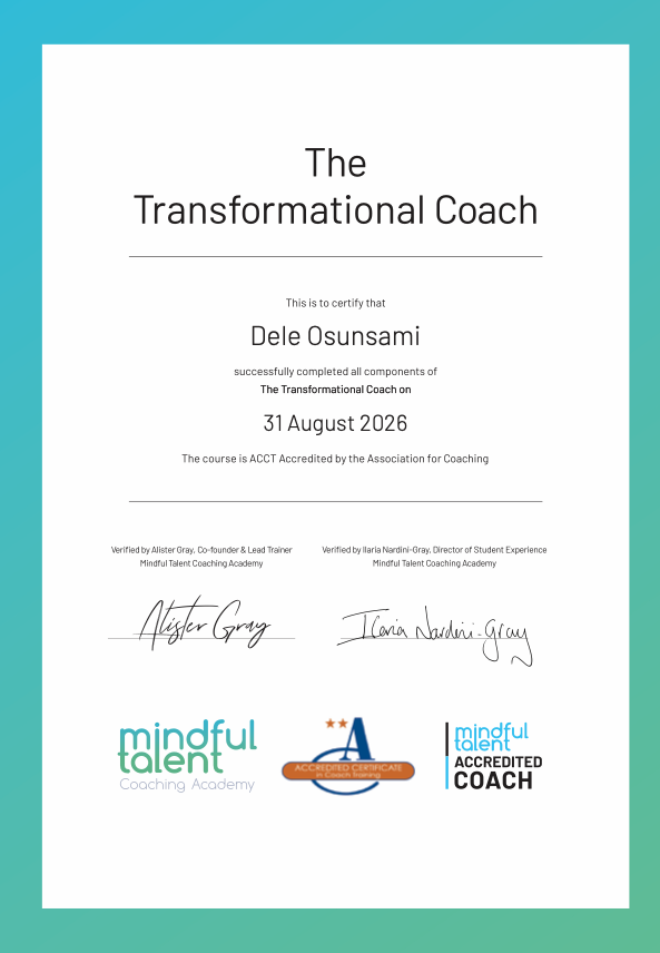 The Transformational Coach programme certificate